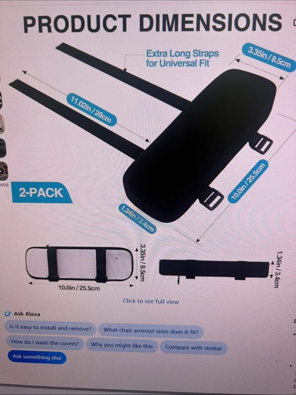 Black Armrest Cushion Strap Mount for Chairs - Never Opened